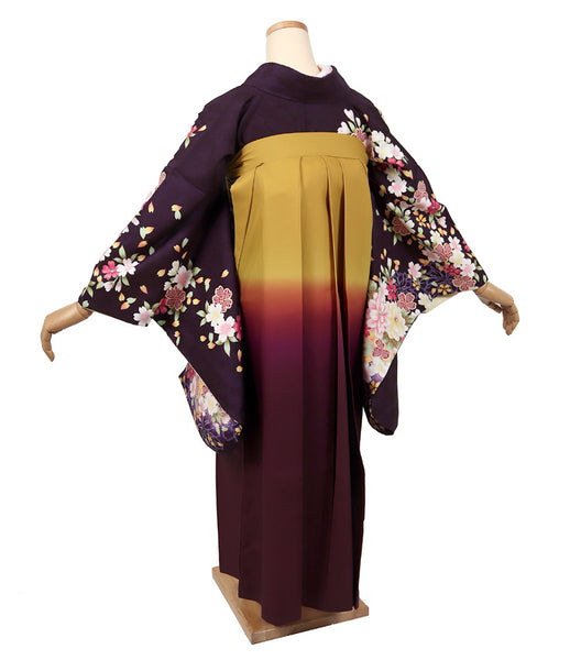 卒業式 袴レンタル フルセット レディース 大学生 先生 二尺袖×袴 紫 カラシ  74001