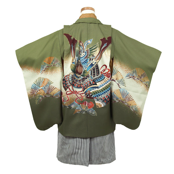 七五三 レンタル 5歳 男の子 袴セット 着物 羽織袴 和服 貸衣装 カーキ系 100cm前後 7813201