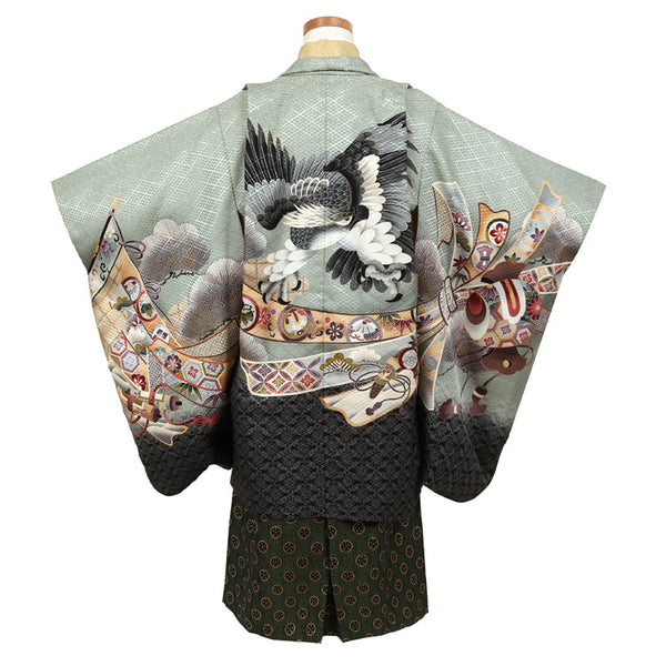 七五三 レンタル 5歳 男の子 袴セット 着物 羽織袴 和服 貸衣装 グレー系110cm前後 7823102
