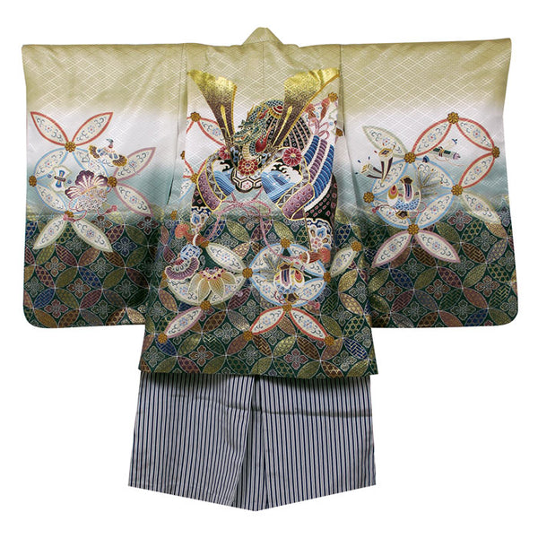 七五三 レンタル 5歳 男の子 袴セット 着物 羽織袴 和服 貸衣装 カーキ系110cm前後 7823202