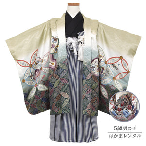 七五三 レンタル 5歳 男の子 袴セット 着物 羽織袴 和服 貸衣装 カーキ系110cm前後 7823202