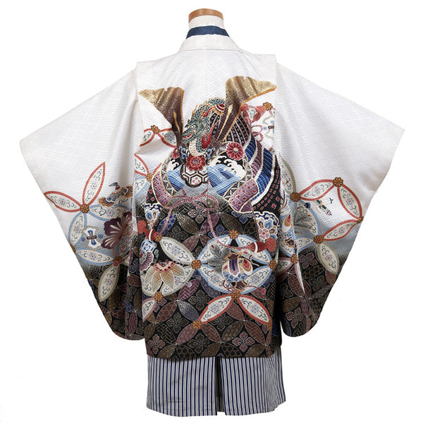 七五三 レンタル 5歳 男の子 袴セット 着物 羽織袴 和服 貸衣装 白系110cm前後 7825201
