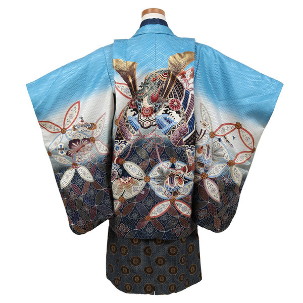 七五三 レンタル 5歳 男の子 袴セット 着物 羽織袴 和服 貸衣装 青系 110cm前後 7881478
